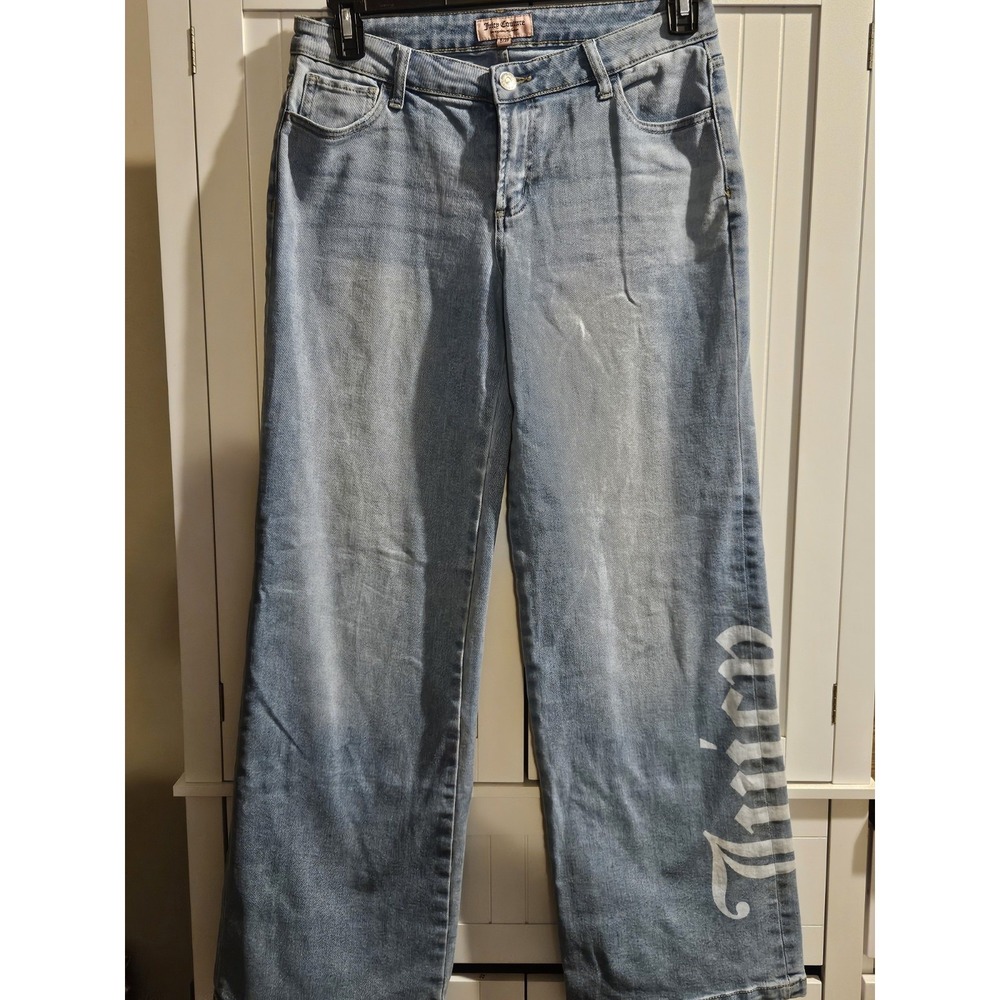 Juicy Couture Womens Wide Leg Logo‎ Graphic Jeans Light Wash Denim Size 9/29
